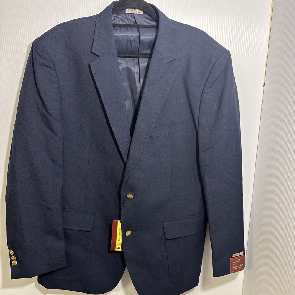 NWT Louis Martin Men's 44R Navy Blazer Wool Blend Gold‎ Button Classic Jacket